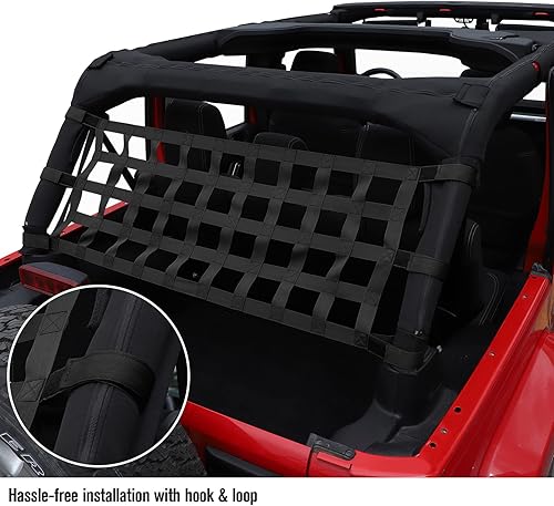 Miniatura 10 de JeCar Hamaca de techo de malla para techo y accesorios exteriores para Jeep Wrangler 1987-2022 YJ TJ LJ JK JKU JL JLU JT, rojo