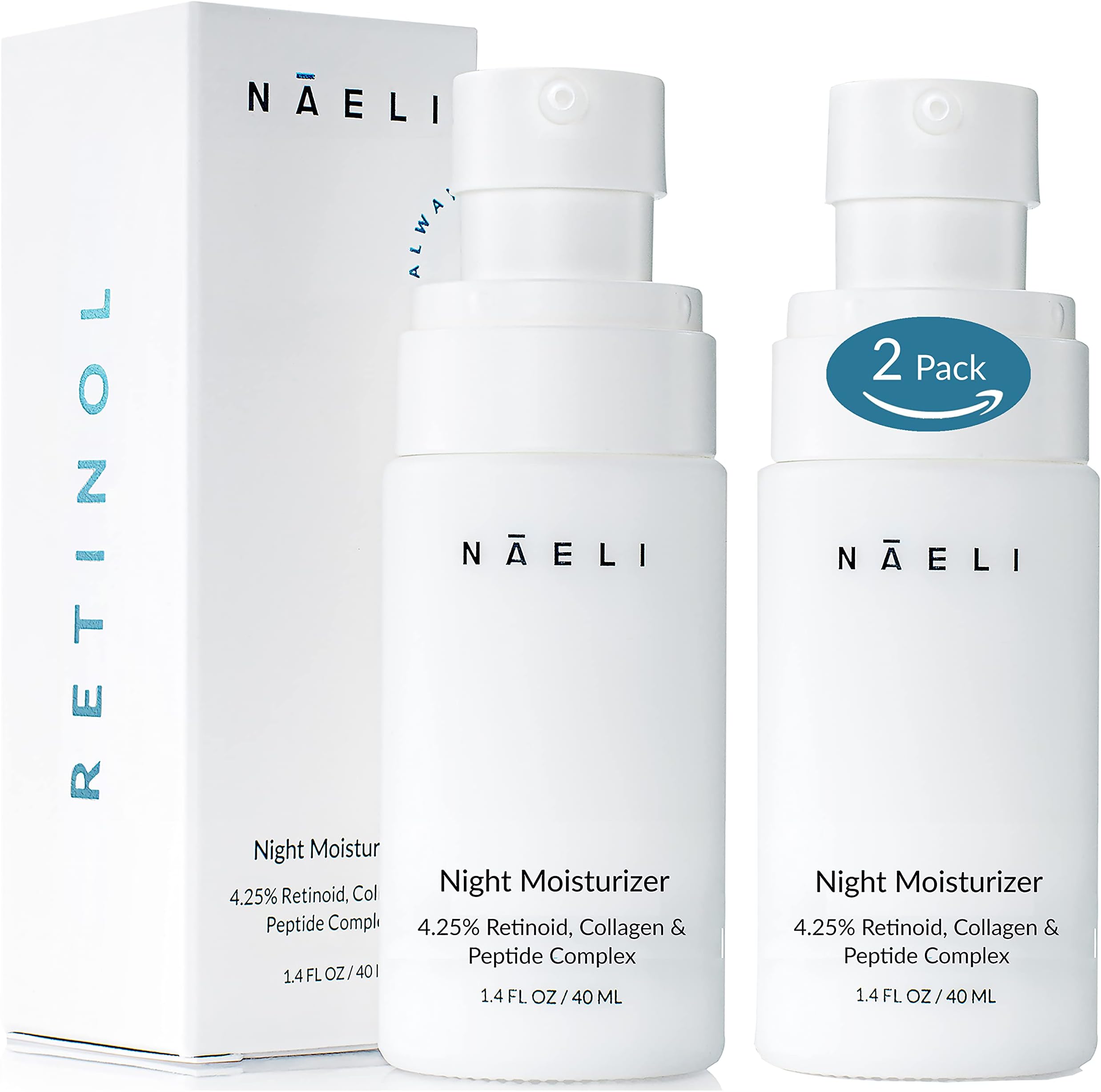 Retinoid Cream - 4.25% Retinol Night Moisturizer for Face & Neck with Collagen, Peptides & Hyaluronic Acid - Anti Aging Wrinkle Cream, Improves Skin Tone & Texture, 1.4 oz (Pack of 2)