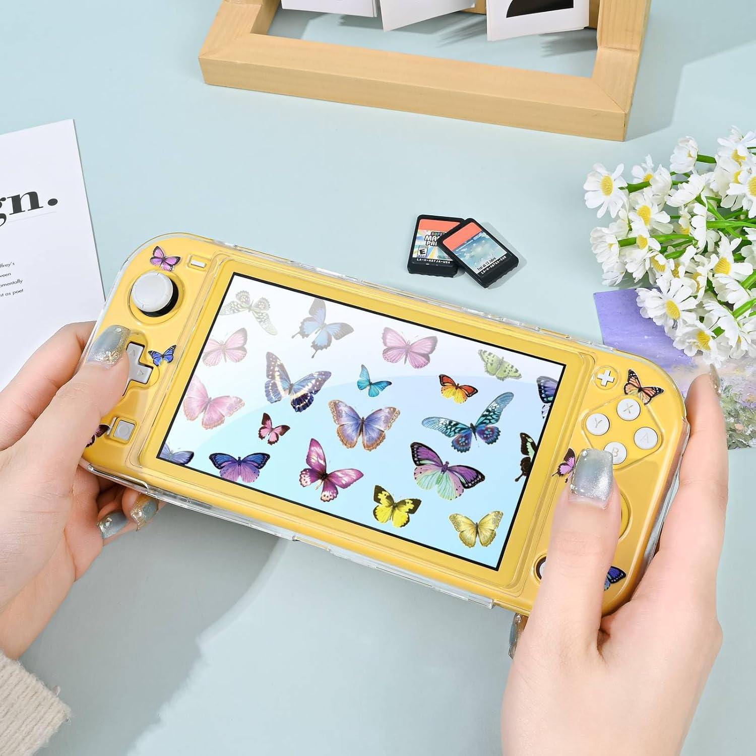 DLseego Butterfly Clear Protective Case for Switch Lite 2019 Version, Dockable Hard Shell Cute Anti-Scratch All-Round Protection Cover Case for Games Accessories - Colourful - Image 3