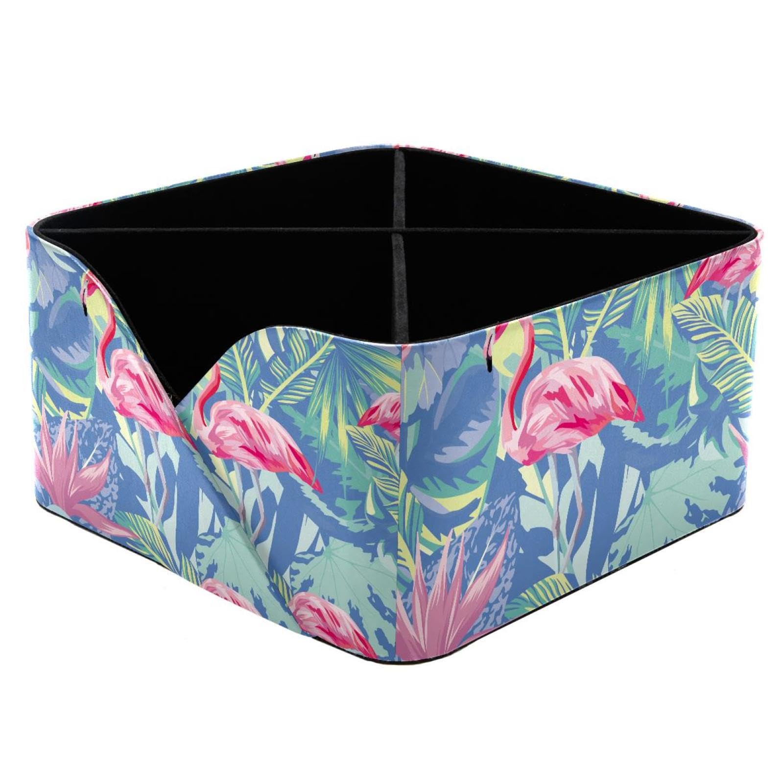 KengjuTesu Pink Flamingo and Palm Leaves Desktop Organizer Pen Holder, Rectangular Pencil Cup for Office, Study and Makeup Stations