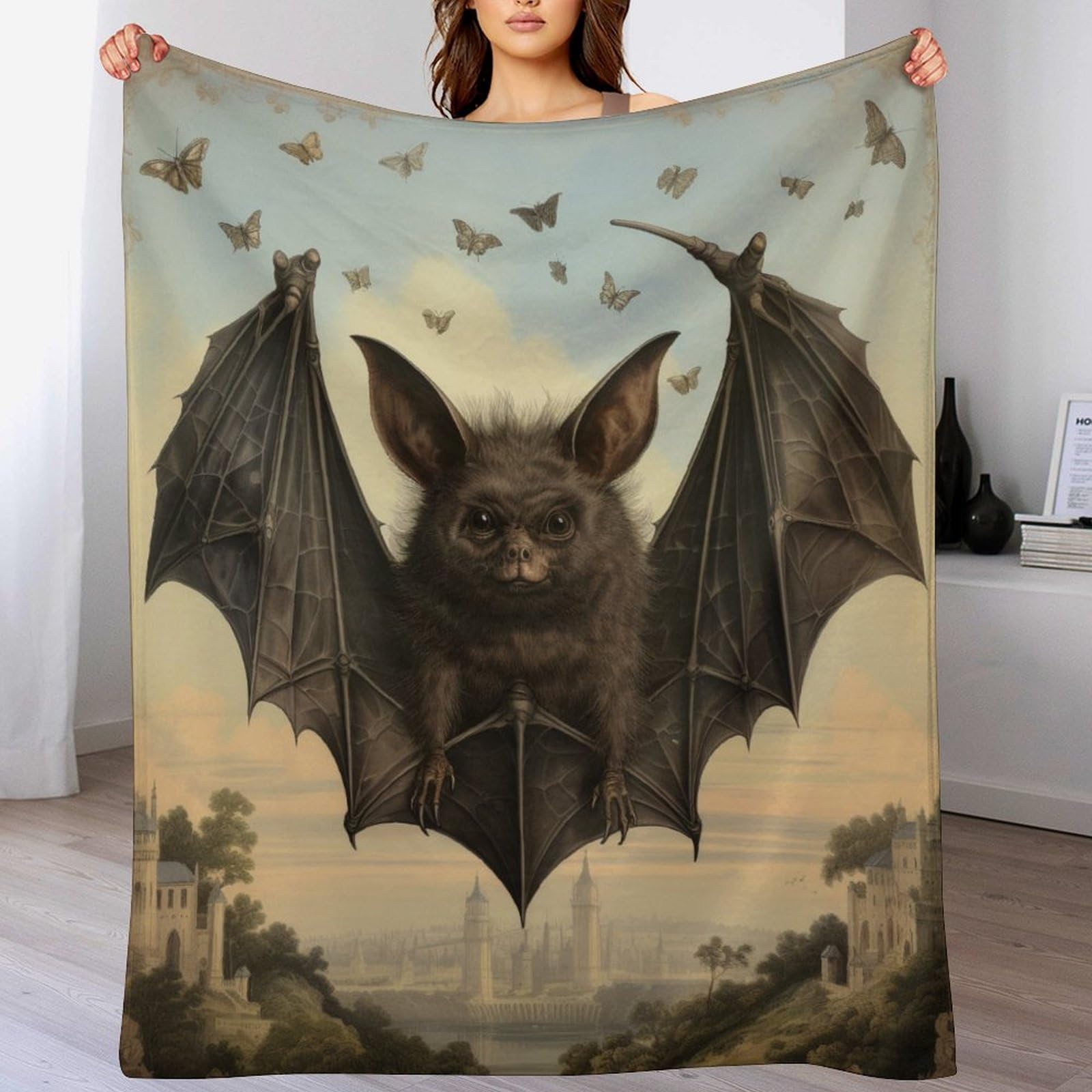 Plaid couverture polaire chauve-souris 140x180 cm pour lit et canapé