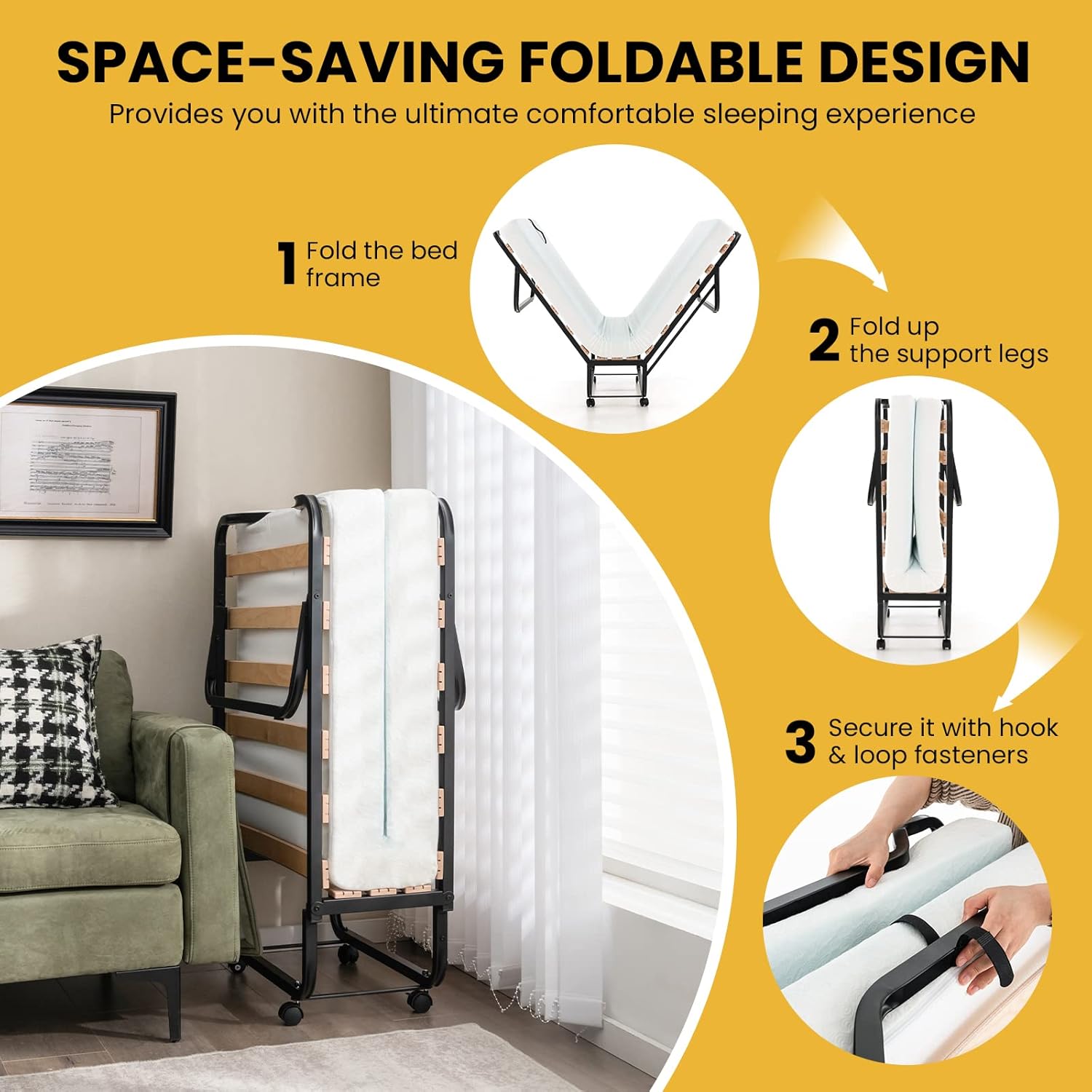 Giantex Folding Bed with Mattress for Adults, Cot Size Rollaway Bed for Guest, Portable Foldable Bed w/Memory Foam Mattress & Metal Frame for Easy Storage, 75"x 31"