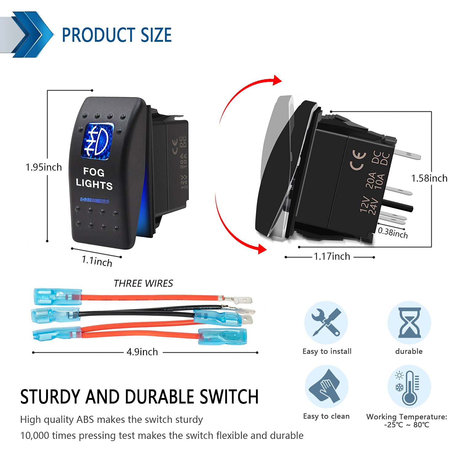 Snapklik.com : Fog Lights Waterproof Rocker Switch Toggle - ON/Off Blue ...