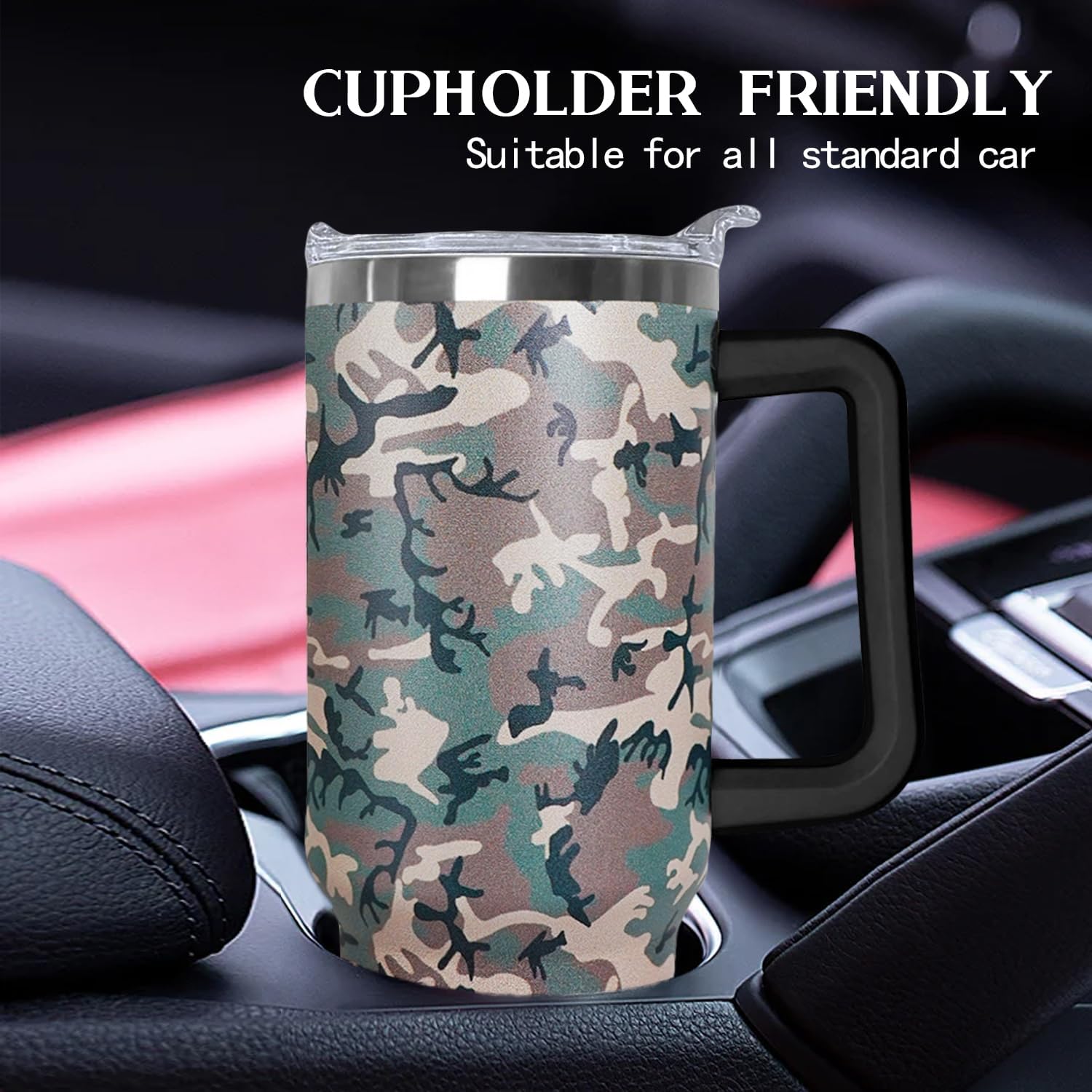 Ceovfoi 40 oz Camo Tumbler with Handle Lid and Straw, Hunting Gifts for Men Women,Camo Tumbler Travel Coffee Cup Mug Water Botter - Image 6