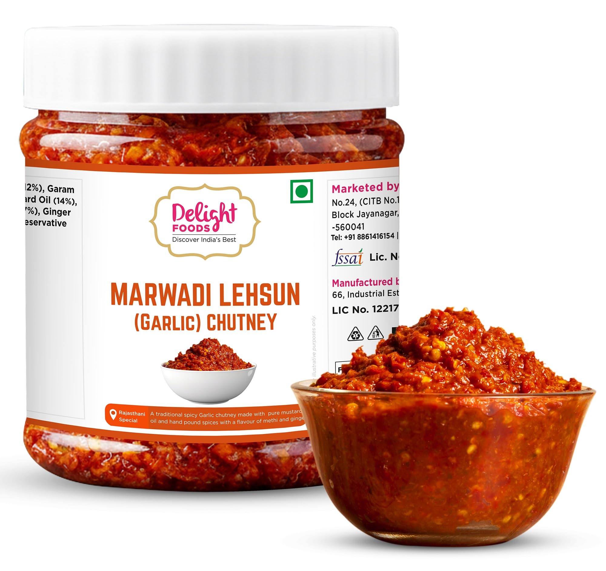 Delight Foods Rajasthani Marwari Pickles - Lehsun Chutney, 300g | Achaar | Garlic Chatni | Pure Mustard Oil