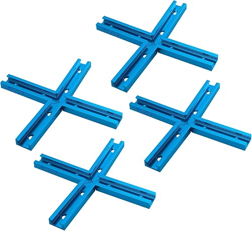 POWERTEC 71609-P4V Kit de intersección de riel en T de 3 pulgadas con agujeros de montaje pretaladrados, 4 juegos, para riel en T universal