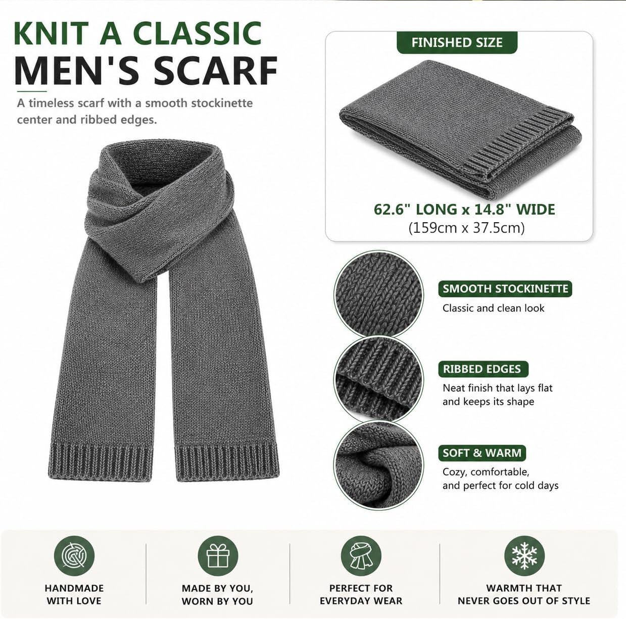 Kitcroet Knitting Kit for Beginners, Complete Starter Kit for Men's Scarf