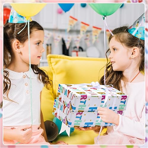 Miniatura 6 de woric Rollo de papel de regalo de cumpleaños de 17 pulgadas x 33 pies de papel de aluminio colorido con letras de feliz cumpleaños, papel de regalo