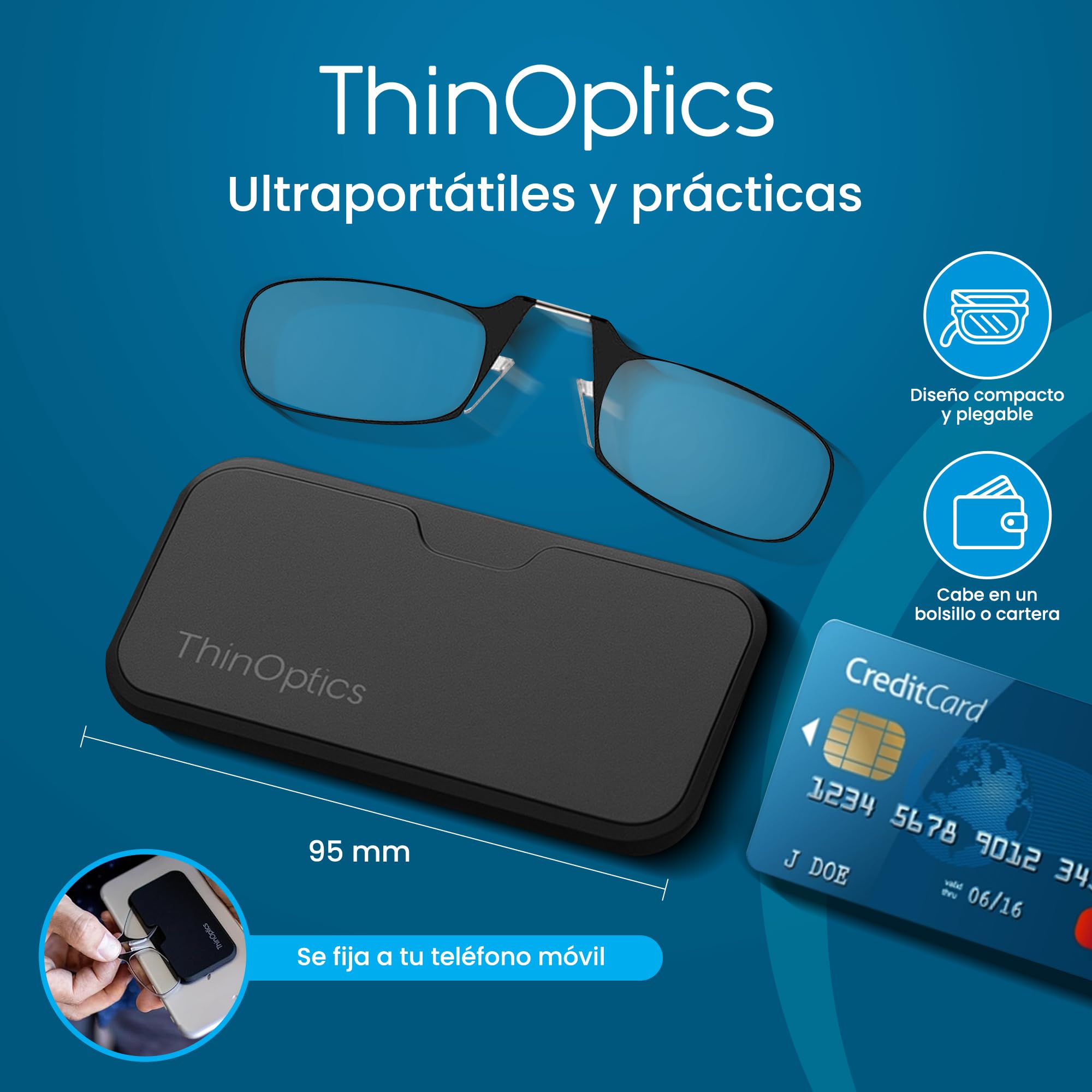 ThinOptics Gafas De Lectura Estuche Compacto Universal - Unisexo Hombres Mujeres - Gafas De Lectura Compactas Y Livianas Con Tecnología Flex-fit