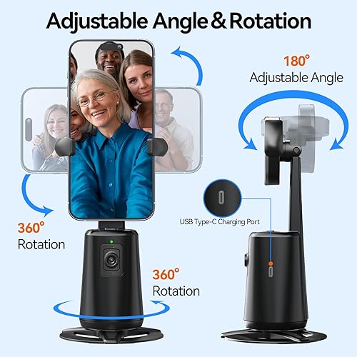 Miniatura 3 de URTRY Trípode de seguimiento facial automático, soporte magnético para teléfono con rotación de 360, no requiere aplicación, soporte de cámara