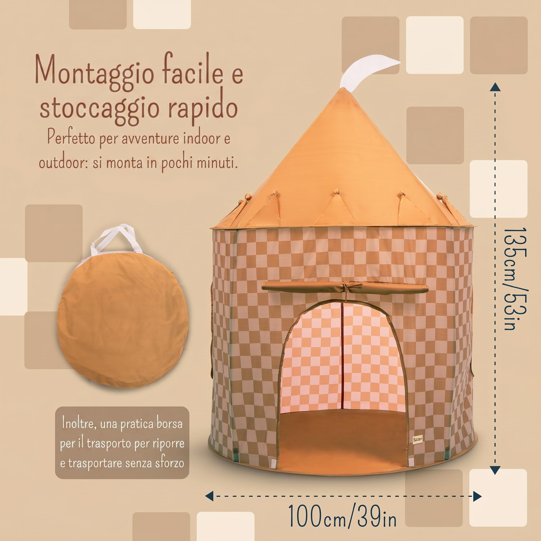 Tenda da campeggio per bambini a quadri gialli per bambini ed esterni, tenda pop-up per bambini e bambini piccoli, parco giochi, piscina di palline e giocattoli da giardino, design