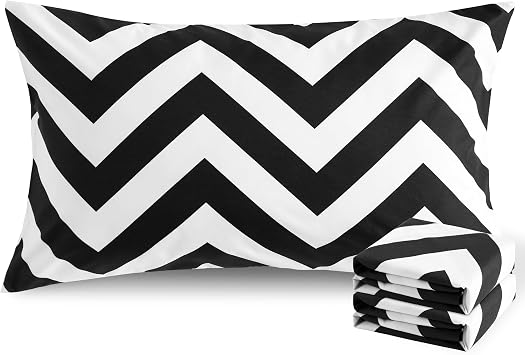 NTBAY Queen Chevron Pillowcases Set of 2, 1800 Thread Brushed Microfiber Black and White Chevron Pillow Cases, Super Soft and Cozy Envelope Closure 20x30 Pillowcases, 20x30Inches
