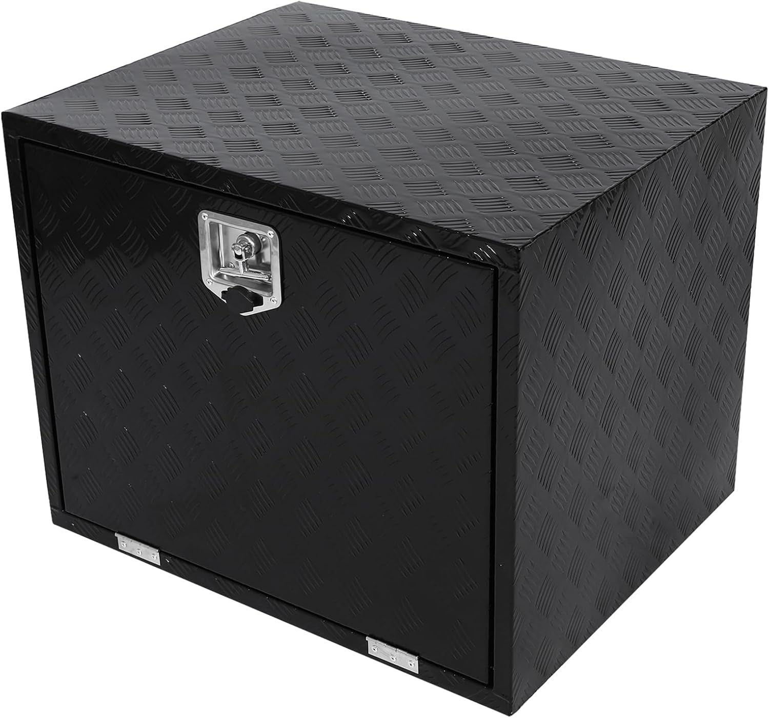 confote 30"x 24"x 24" Heavy Duty Aluminum Stripes Plated Tool Box Underbody Truck Box Pick Up Truck Bed RV Trailer Toolbox Waterproof Square Storage Organizer with Lock and Keys-Black