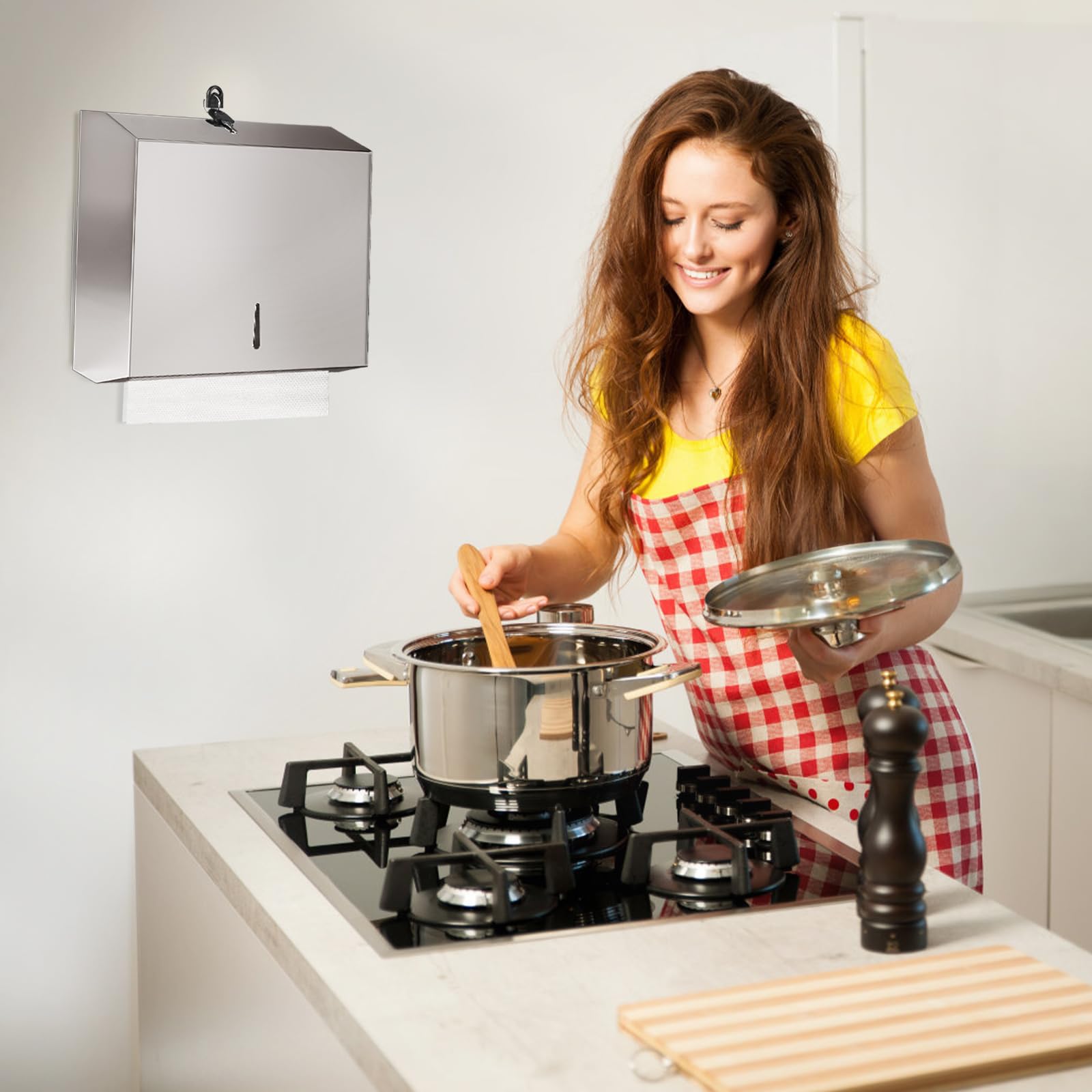 DBREAKS Dispensers di asciugamani di carta in acciaio inox, 28,3 x 26,3 x 10 cm, per parete, richiudibili, per 250-400 asciugamani