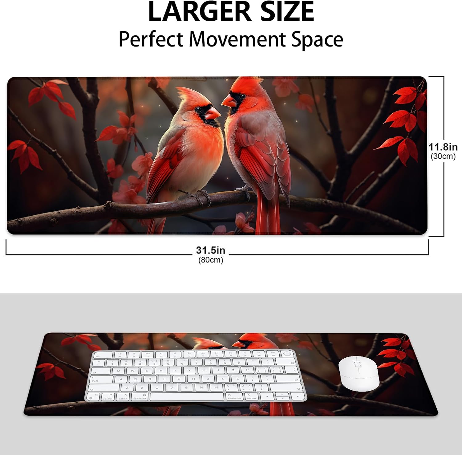 Cardinal Mouse Pad, Gaming Mouse Pad, Non-Slip Rubber Base, Office Accessories, Desk Mat, Birds MousePads for School, Work, Home Decor Gifts 31.5" x 11.8" image 3