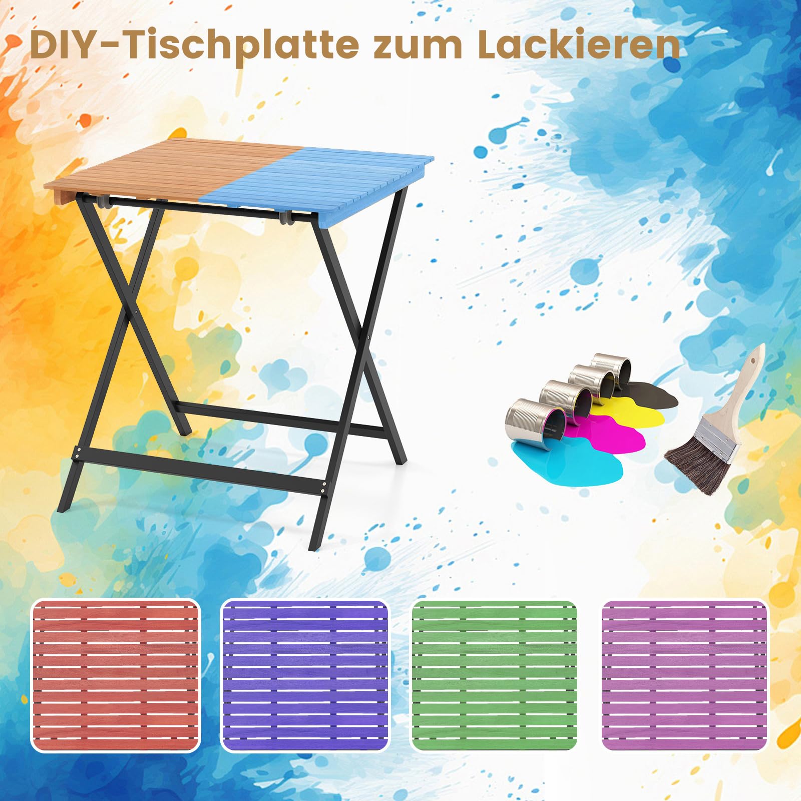 COSTWAY Gartentisch Klappbar Holz, Holztisch Wetterfest, Klapptisch aus Akazienholz, Balkontisch, quadratischer Esstisch für Garten, Balkon, Terrasse, 70 x 70 x 73 cm