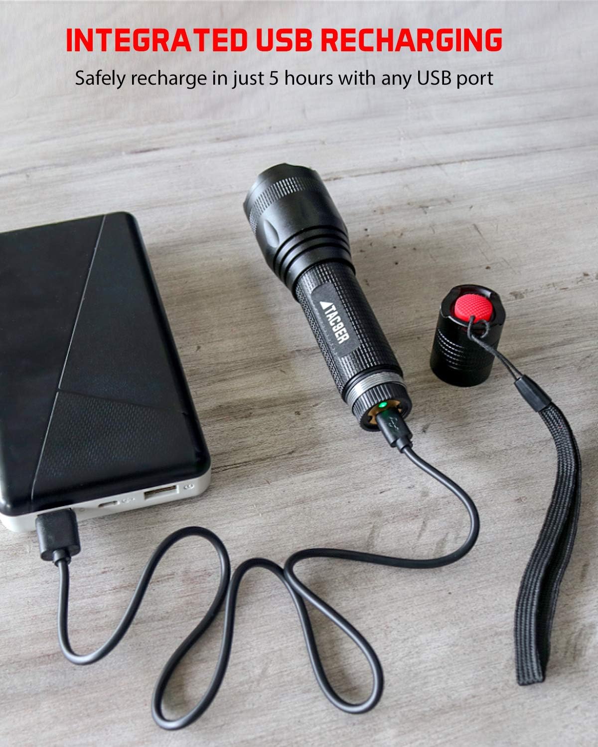 TAC9ER Flashlight Rechargeable Spotlight Emergency Photo