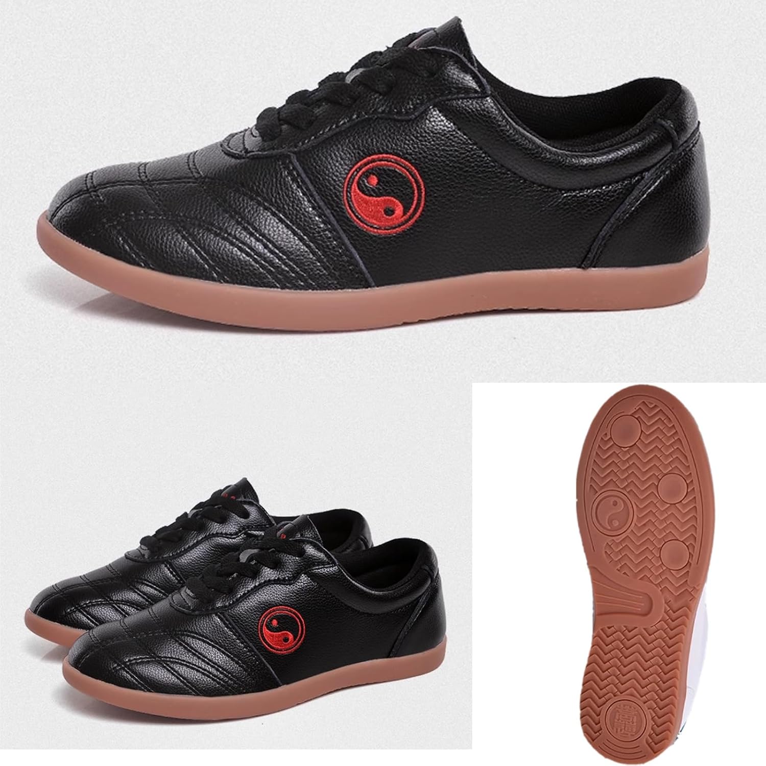 Tai chi Martial Arts Shoes for Men/Women Breathable Leather Kung fu Training Shoes with Non-Slip Sloe Lightweight Wu shu Taekwondo Karate Sneakers for Indoor Outdoor(Size:43EU,Color:Black)