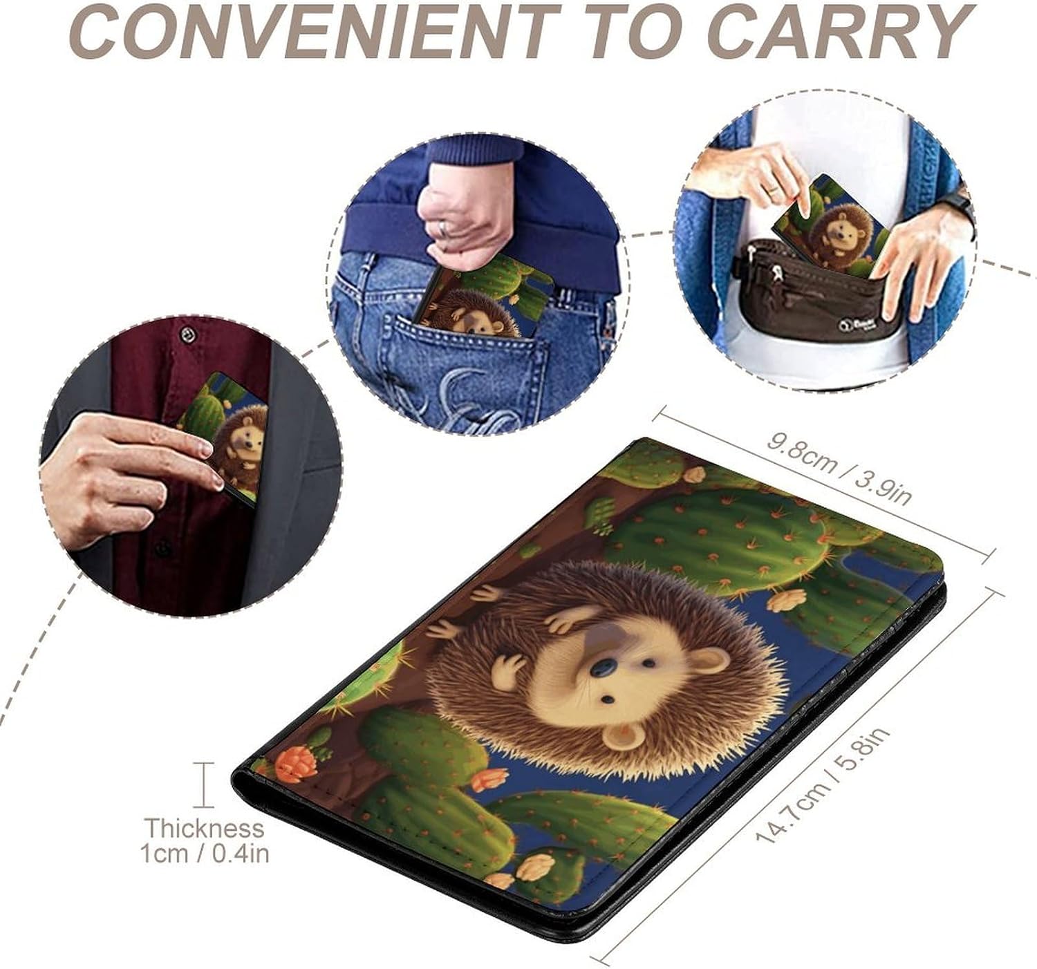 Personalized Hedgehog Cactus Passport Holder Waterproof Passport Protector for Travel Essentials Classic Passport Wallet with Slots PU Leather Passport Cover Holder