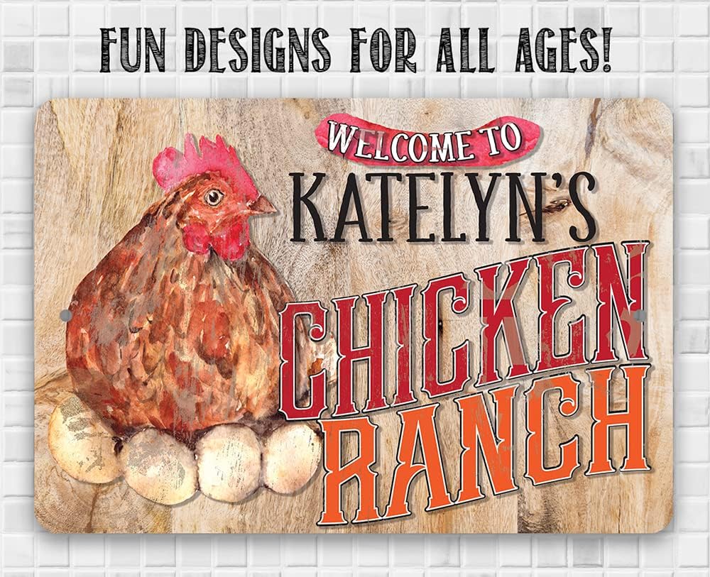 Personalized Chicken Coop Outdoor Metal Tin Sign Decoration Farm Rustic and Country Wall Home Decor and Kitchen Plaque, Fresh Eggs Fluffy Butt Hut Hen House