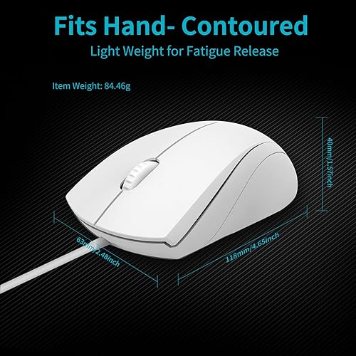 Miniatura 9 de Rapoo N1600 Ratón silencioso con cable de 3 botones, ratón óptico de 1000 DPI, botón silencioso, forma ergonómica, para computadoras de escritorio,