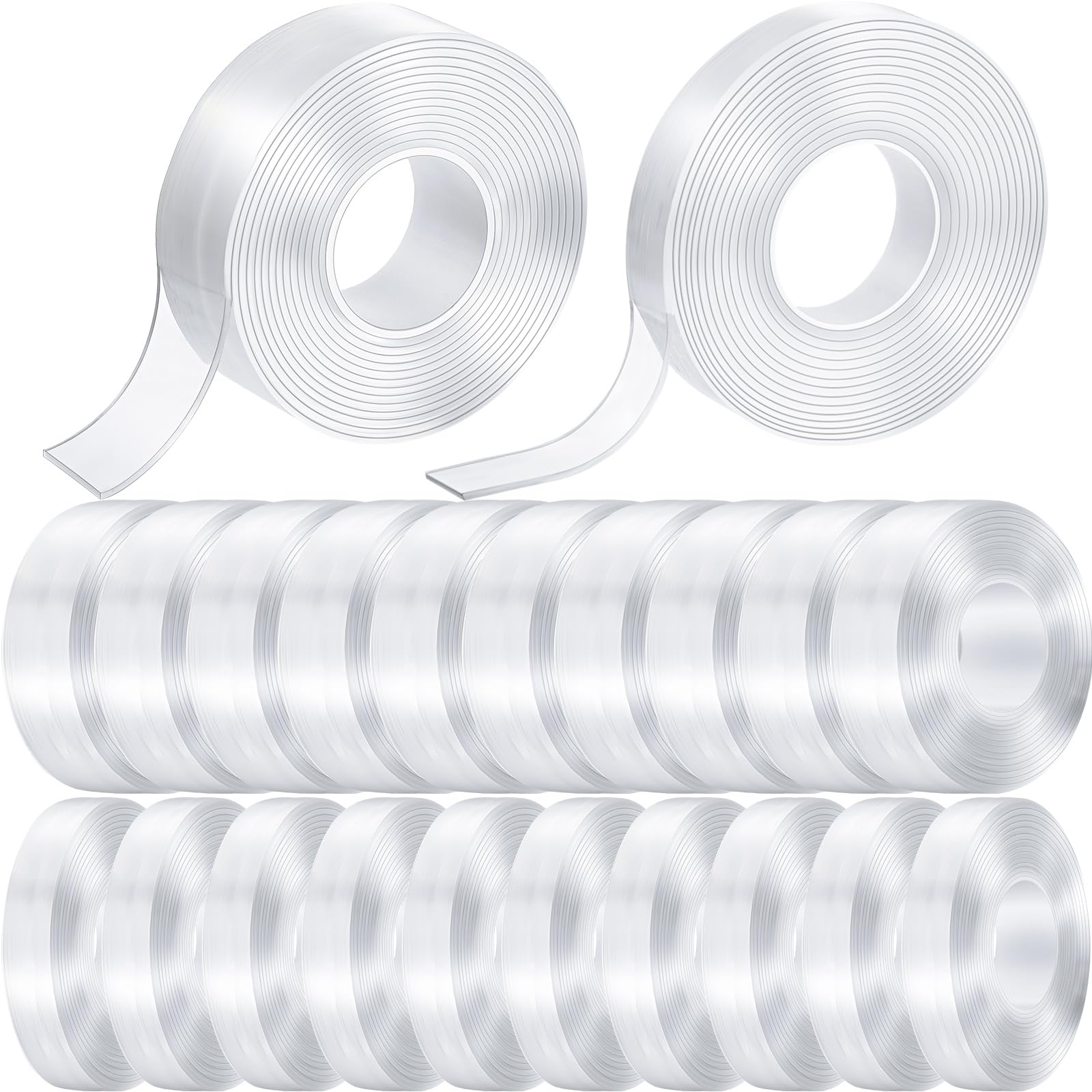 Thenshop 20 rotoli di nastro biadesivo resistente, 1,5 cm + 3 cm in totale 30 m, nastro biadesivo trasparente, fai da te, per pareti, tappeti, foto, poster, decorazioni per feste