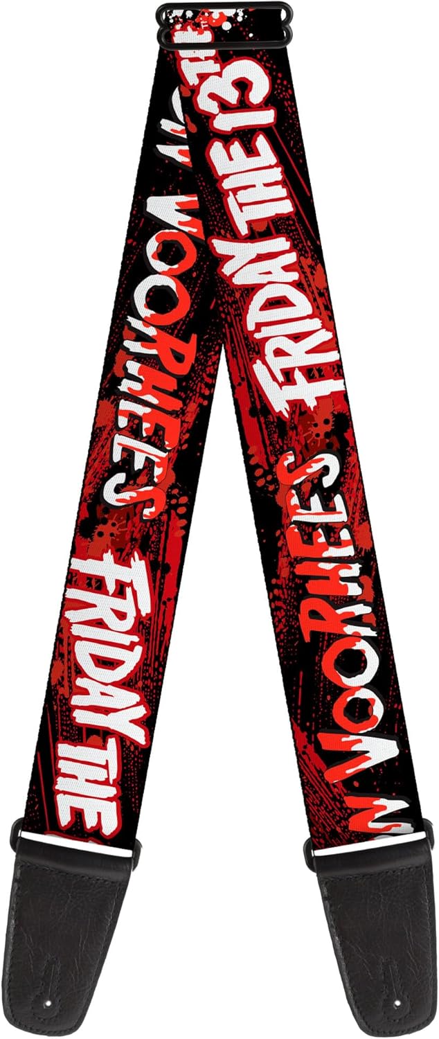 Buckle-Down Friday the 13th Guitar Strap, Friday the 13th Jason Voorhies Mask Text Black Red White, 2 Inches Wide