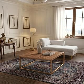 ECONODECOR Modern Marble Top Coffee Table with Black Metal Frame, Square Center Table for Living Room, Stylish Cocktail Ta...