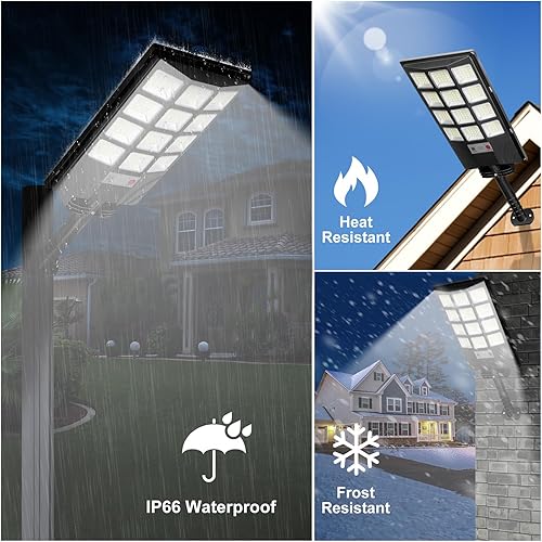 Miniatura 6 de Paquete de 4 luces solares de calle, luz de inundación para exteriores de 20000 lm con sensores de movimiento duales, del atardecer al amanecer,