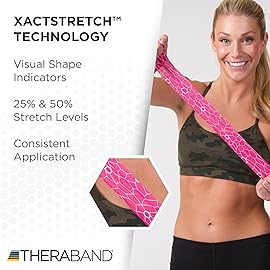 THERABAND Kinesiology Tape, BPink/White, 1 Roll, with XactStretch Indicators, Long-Lasting Athletic Tape for Shoulder, Back & Knee, Latex-Free & Water Resistant for Men and Women, Pre-Cut