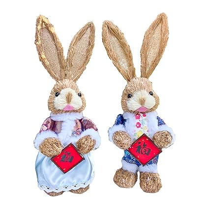 CALANDIS 2 Pieces Standing Rabbit New Year Rabbit Easter Bunny Statue for Office Home blessing | 2 Easter Standing Bunny Figurines