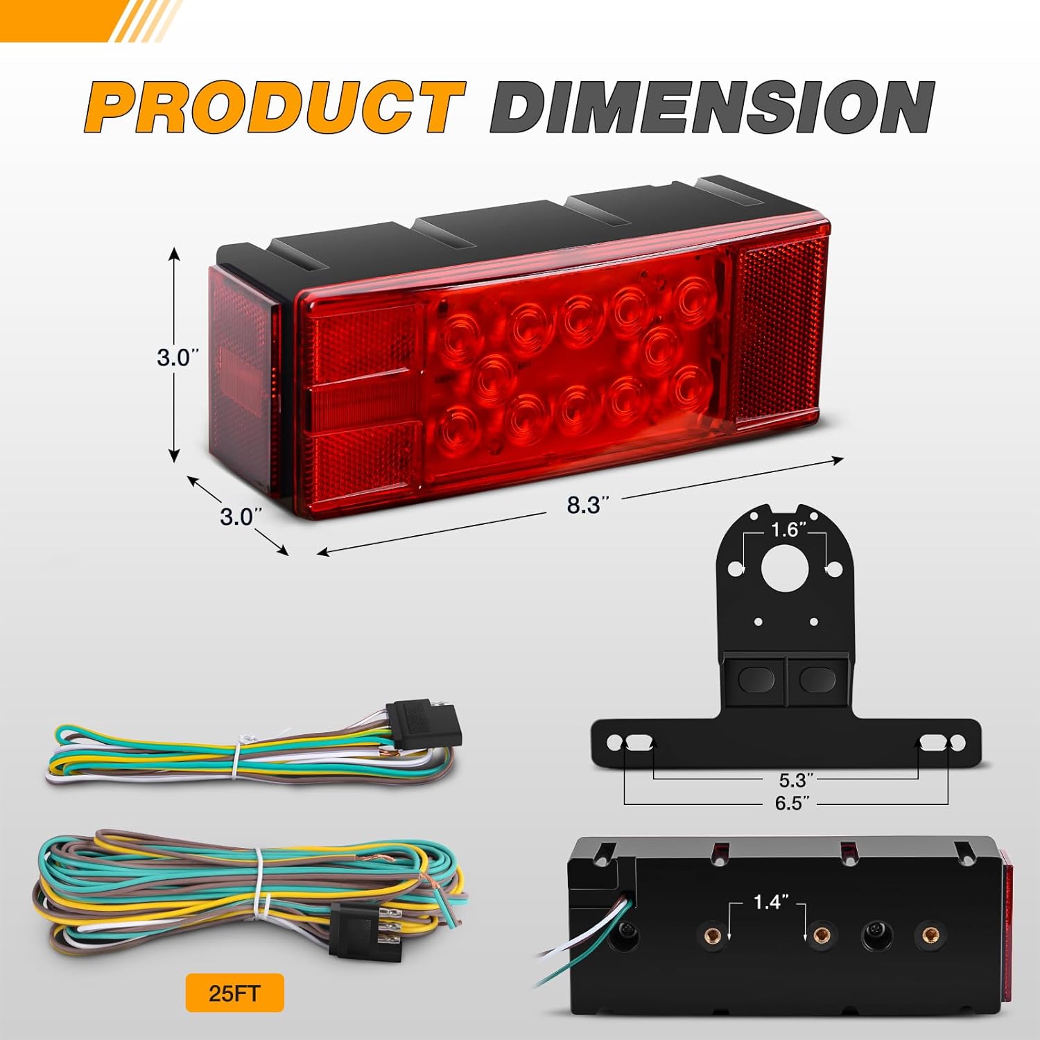 GOOACC Rectangular LED Trailer Light Kit 2PCS Stop Brake Turn Tail Side Marker License Plate Lights IP68 Submersible for 12V Boat Camper RV Truck Snowmobile