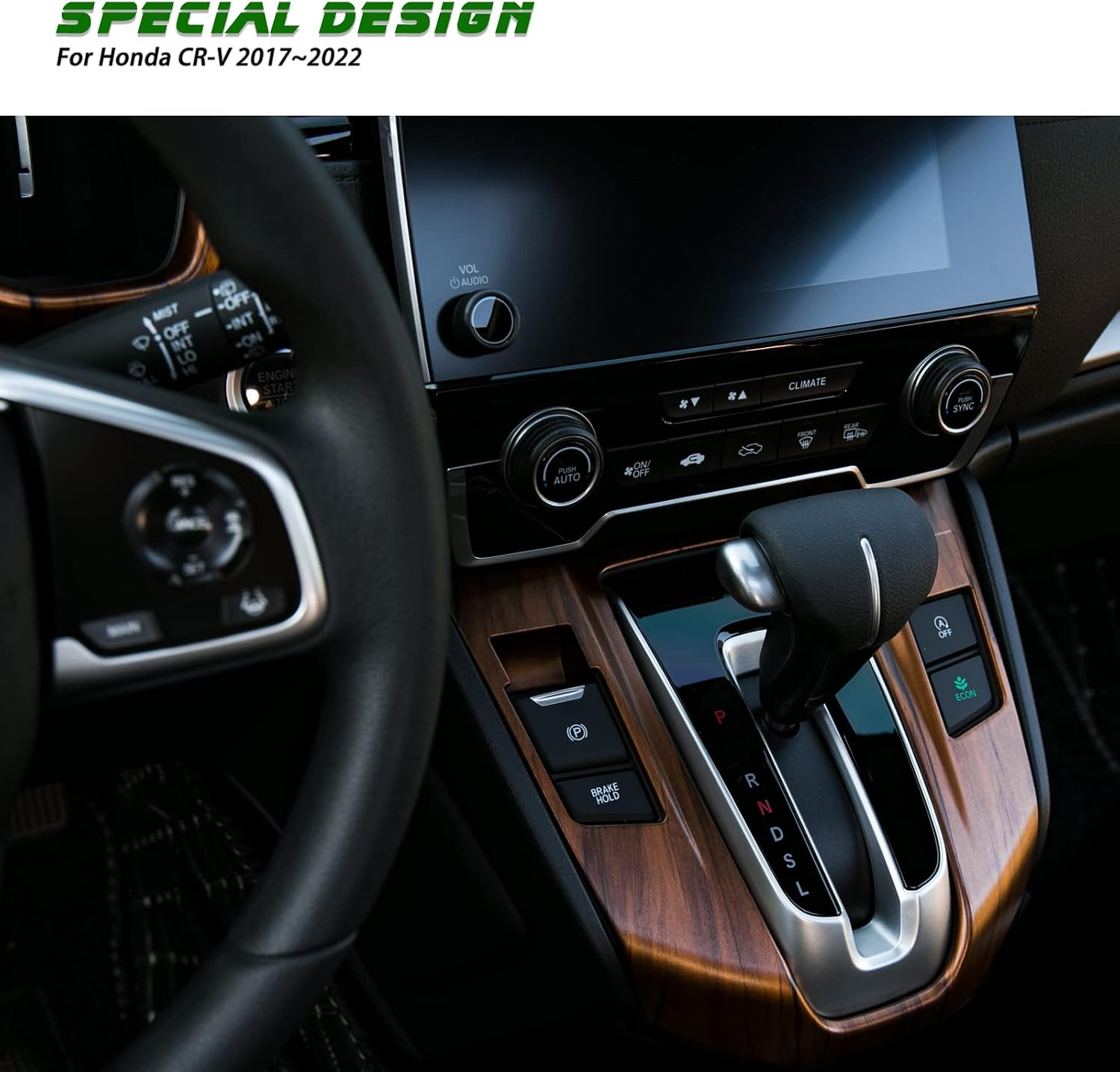 Thenice Gear Panel Trim Shift Box Cover Interior Peach Wood Grain Moulding for Honda CRV 2017 2018 2019 2020 2021 Gas Version