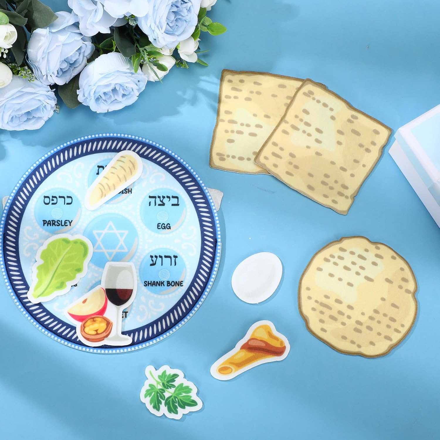 3 Sets Passover Seder Plate Game Kits Educational Passover Decorations Felt Seder Plate Toys Pesach Crafts Gifts