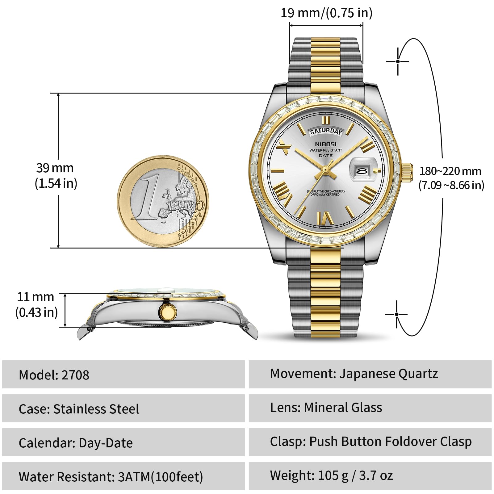 NIBOSI Orologi da uomo analogico al quarzo lunetta con diamanti quadrante in acciaio inossidabile oro rosa argento orologi da uomo impermeabili Business Classic Dress orologio da polso con giorno data