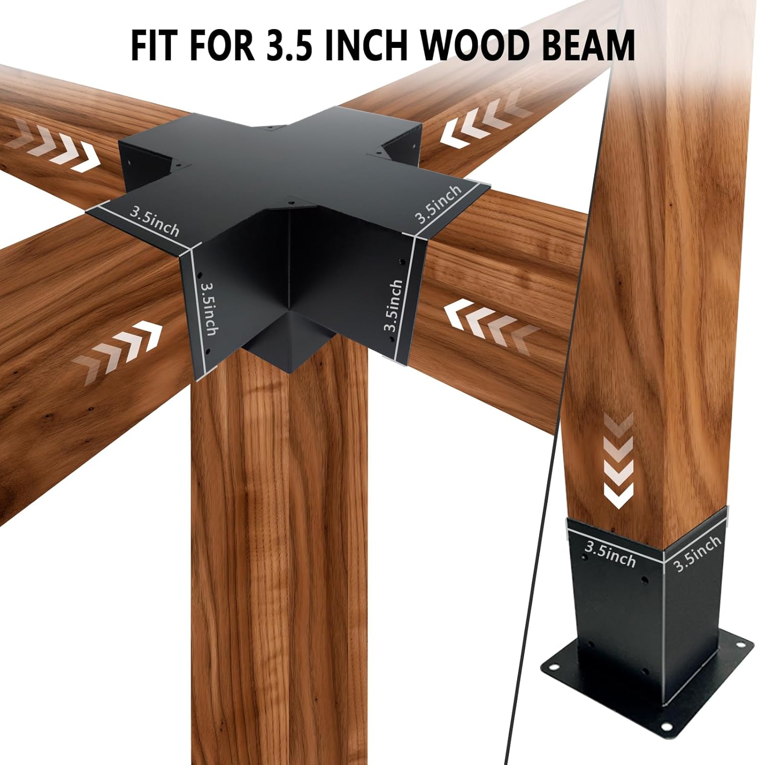 5-Way Right Corner Pergola Brackets Kit,Woodwork Brackets with Post Anchors for 4" x 4"(Actual:3.5"x3.5") Wood Beams for Patio Pergolas,Gazebos,Log Cabin W/Hardware (2 Pack)…