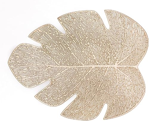 Miniatura 9 de Juego de 6 manteles individuales, manteles individuales redondos para mesa de comedor y posavasos en forma de hoja, manteles de vinilo prensado