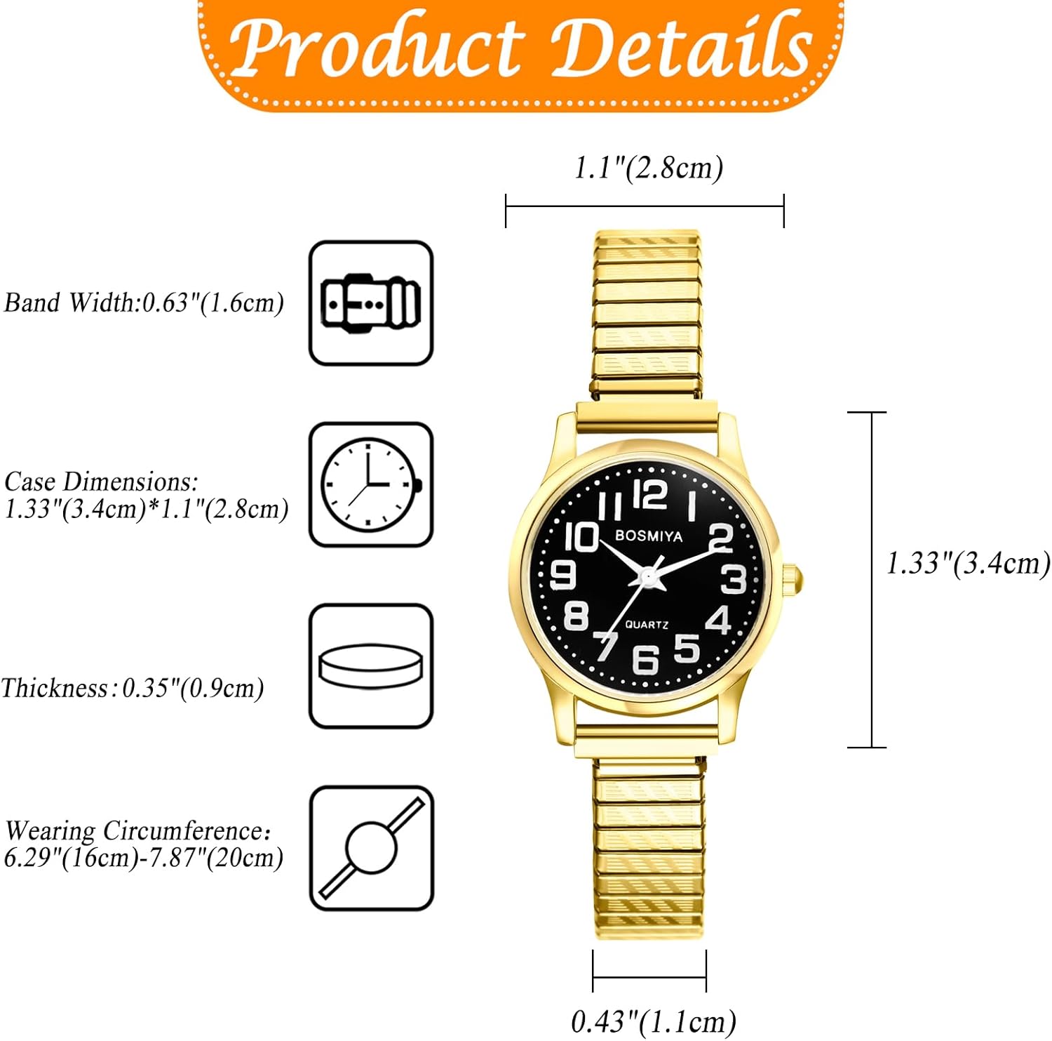 JewelryWe Women's Ultra Thin Easy Reader Watch with Elastic Strap Golden/Silver Tone Stretch Band Watches for Valentine's Day - Image 6