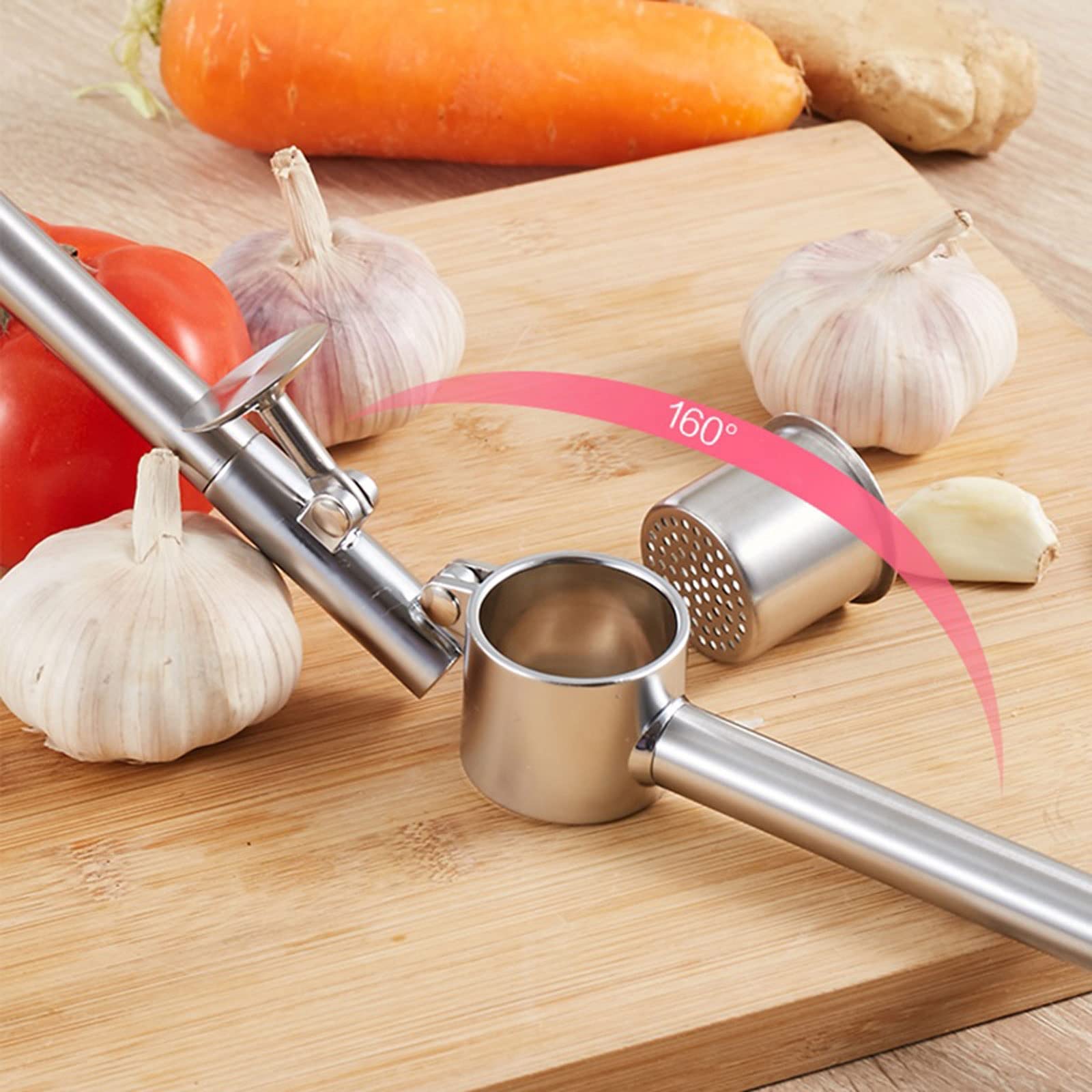 Knoblauchzerkleinerer, Knoblauchpresse, Zerkleinerer, Edelstahlpresse, robust, leicht zu drücken und zu reinigen, Kartoffelstampfer, Küchenhelfer