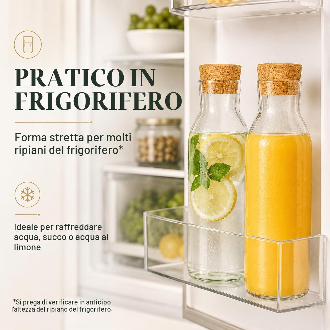 YAYODS 4 caraffa per acqua con tappo in sughero – caraffa in vetro da 1,2 litri – caraffa in vetro con coperchio per acqua frizzante, frutta, succhi di frutta, ristoranti, feste, matrimoni, compleanni