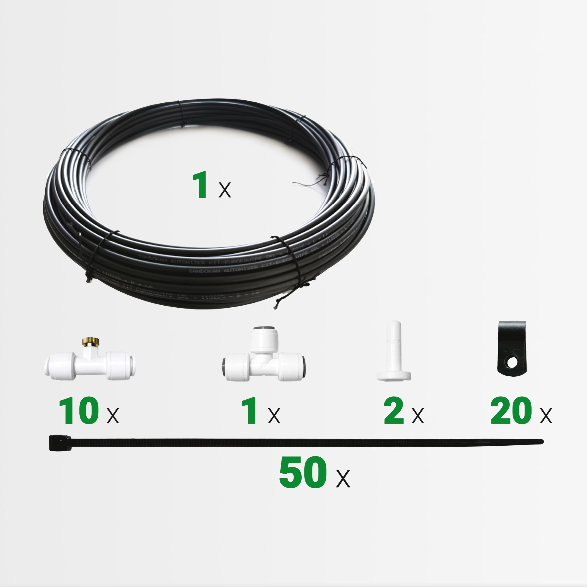 Sandokan, Kit Espansione per Automizer, Set Aggiuntivo con 10 Ugelli Nebulizzatori in Ottone e 33 Metri Tubo – Accessorio per Sistema Antizanzare Automatico Estensione Copertura +300mq Made in Italy