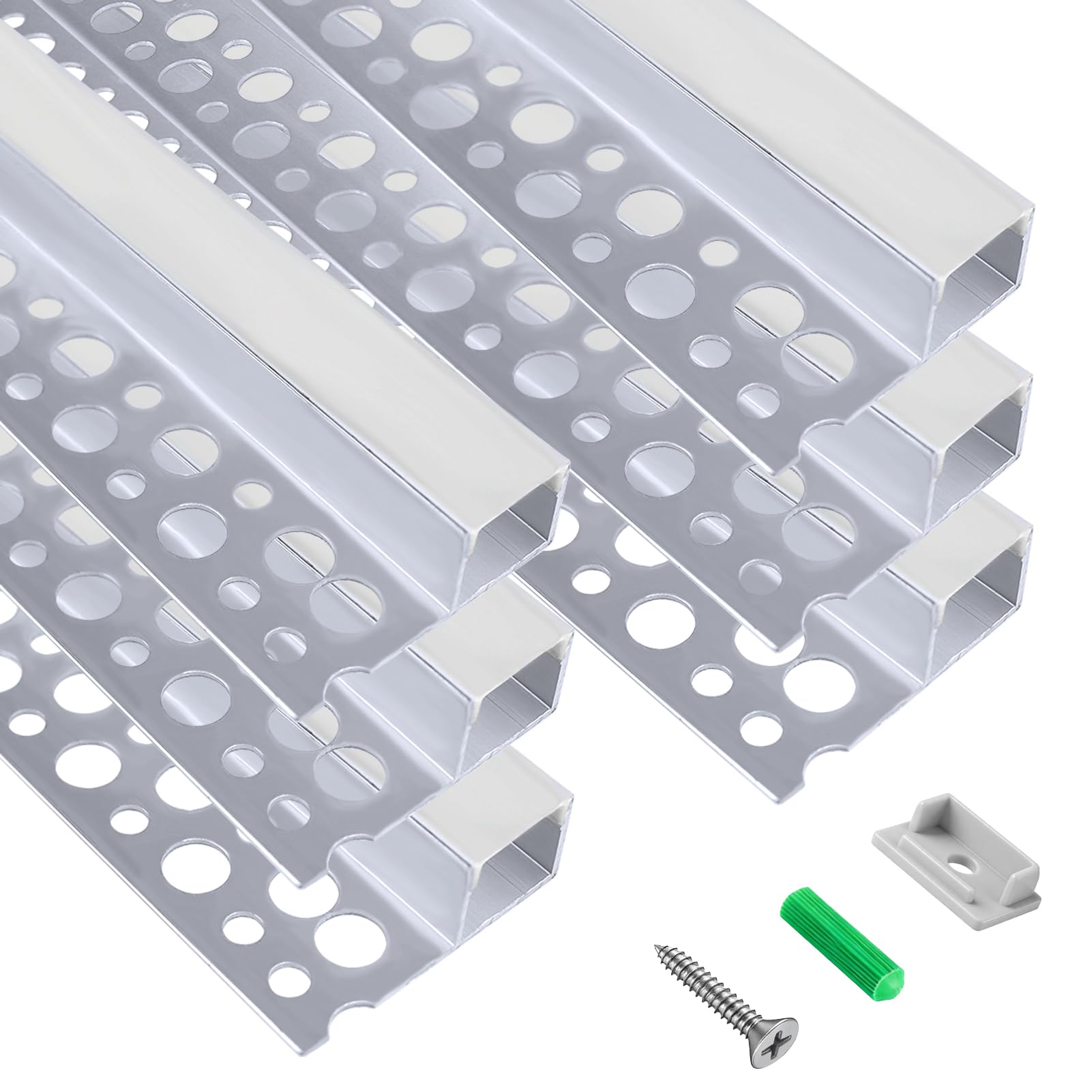 inShareplus Danbian290 - Set di 6 profili per cartongesso, 3,3 ft/1 m, canale in alluminio con copertura lattiginosa, diffusore a strisce LED trimless per sottostruttura, scaffale, parete, tavolo