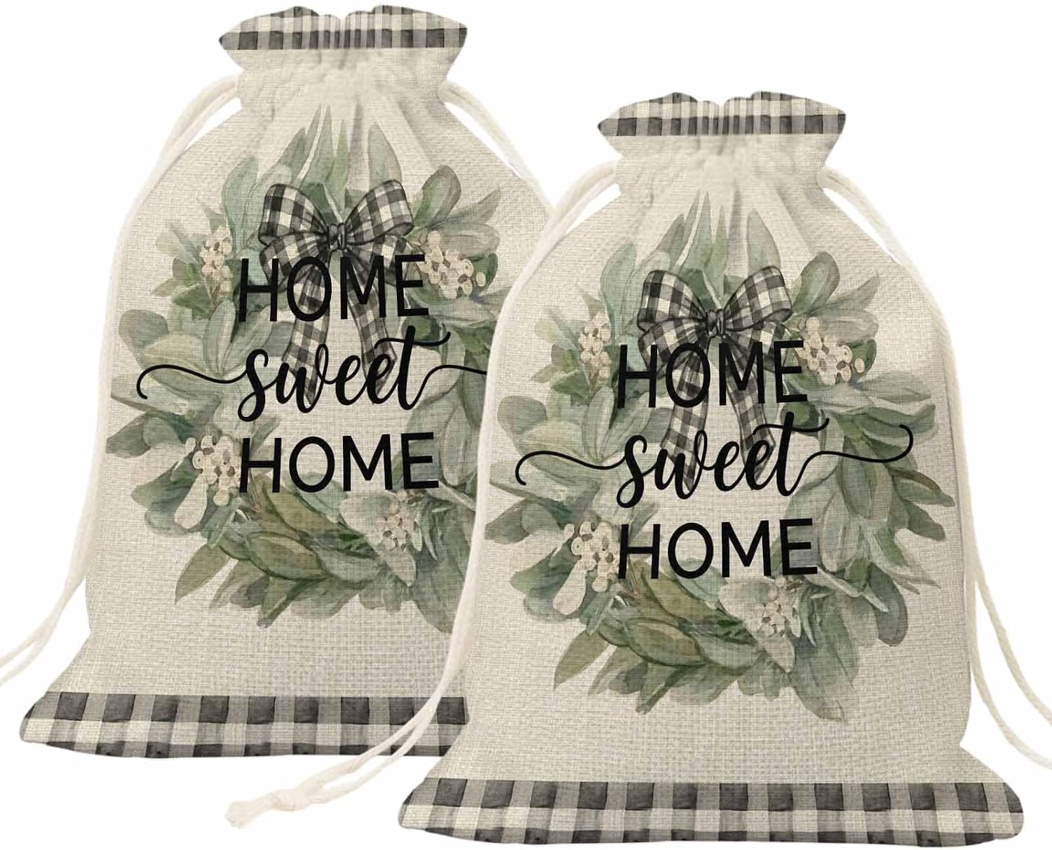Victoroes Classic Housewarming Drawstring Gift Bags 2 Pcs 11.8" x 15.7" Medium Rustic Farmhouse Beige Linen Texture Gift Bag Reusable Fabric Wrap Bags for Wedding Party Birthday Holiday