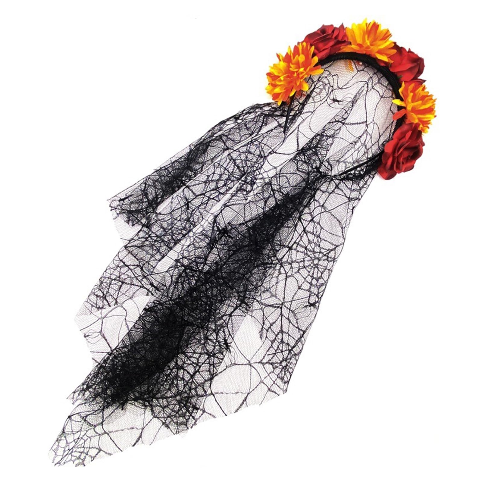 Fentency Halloween Long Veil Headband Lace Flower Veil Hairband Cosplay Costume Headpiece for Women Hair Decors