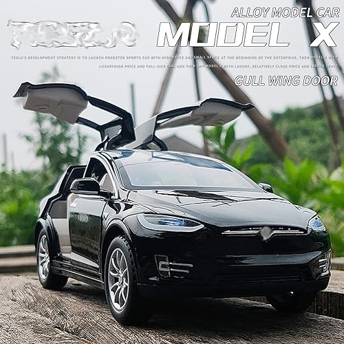 Miniatura 2 de JIAYEMODEL 1:24 Modelo de coche fundido a presión para Tesla Model X, completo con luces y simulación de sonido. Este mini vehículo decorativo de