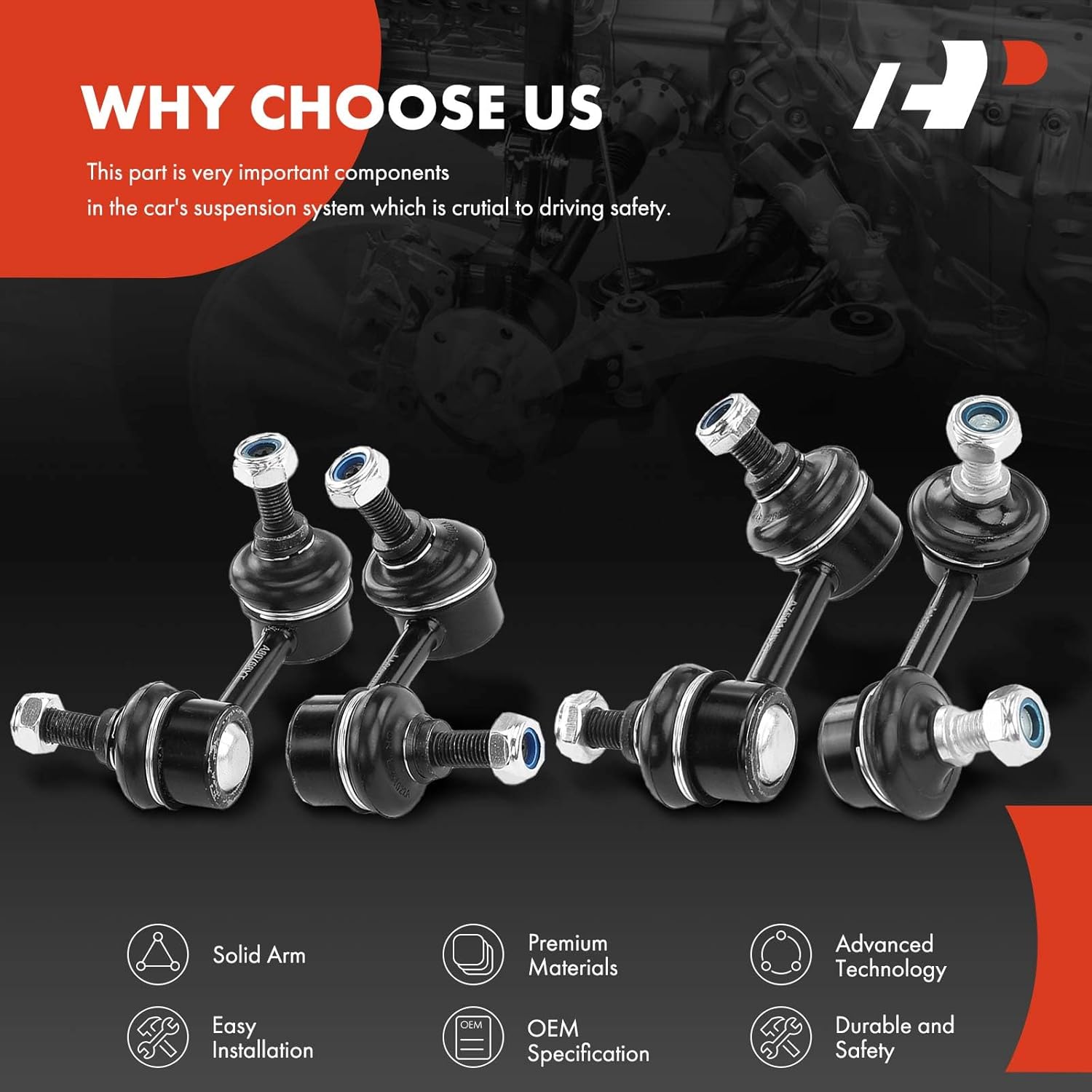 A-Premium Set of 4, Front & Rear Sway Bar Links Kit Stabilizer Bar Links, Compatible with Honda Civic & Acura CSX 2006-2011