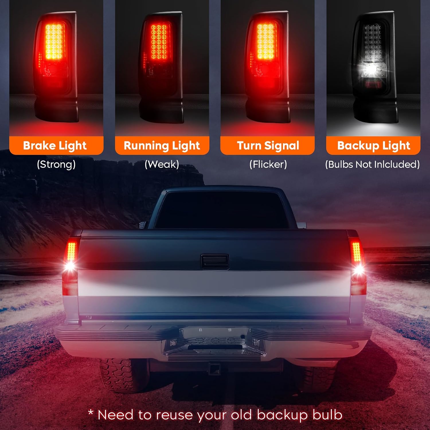 Tresound LED Tail Light for Dodge Ram 1500 1994-2001, Ram 2500 3500 1994-2002 Rear Taillight Assembly Chrome Housing Smoked Lens
