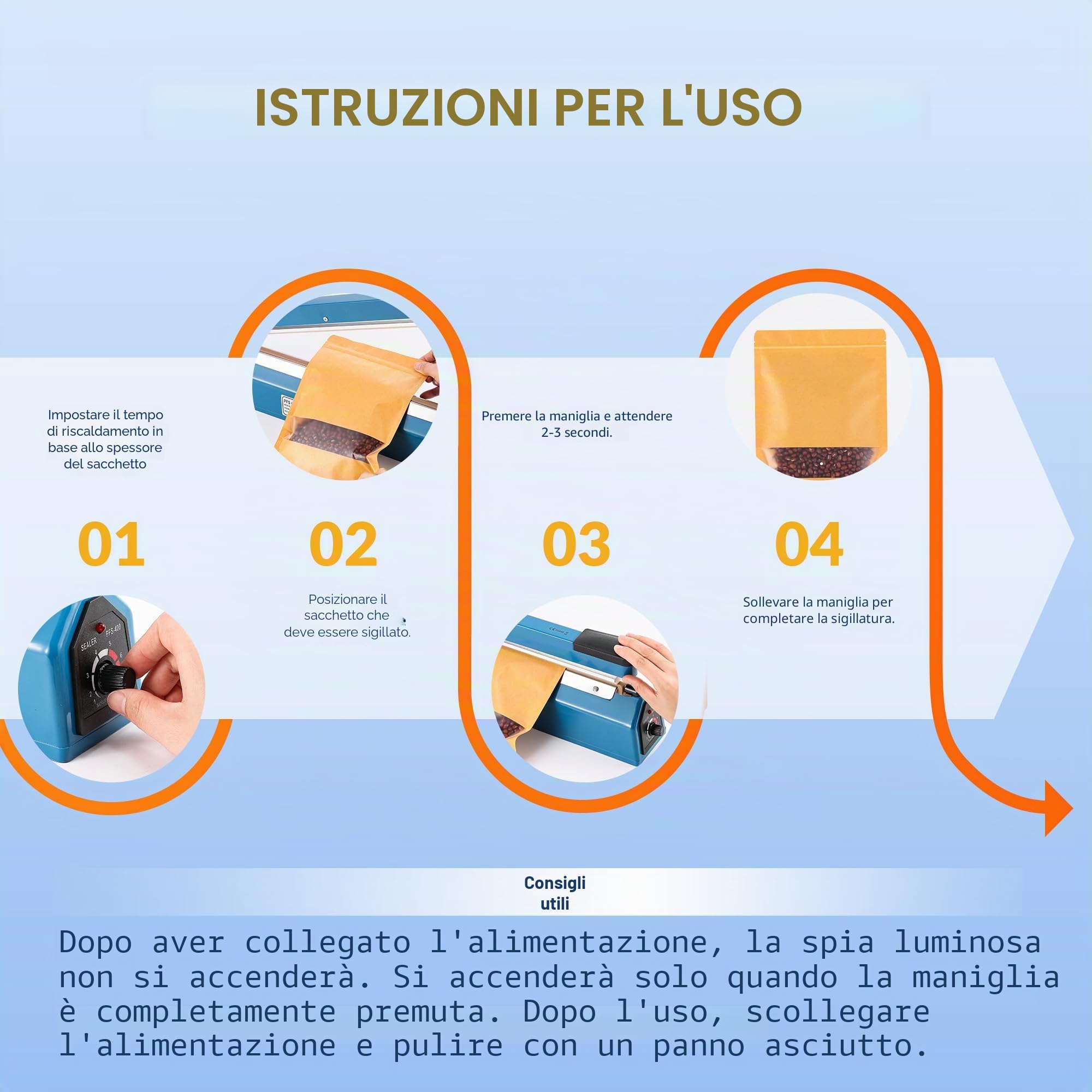 Hanchen Macchina sigillatrice a caldo ad impulsi 400mm per sacchetti di plastica, sigillatrice manuale con 5 fili di riscaldamento di ricambio e strisce in teflon