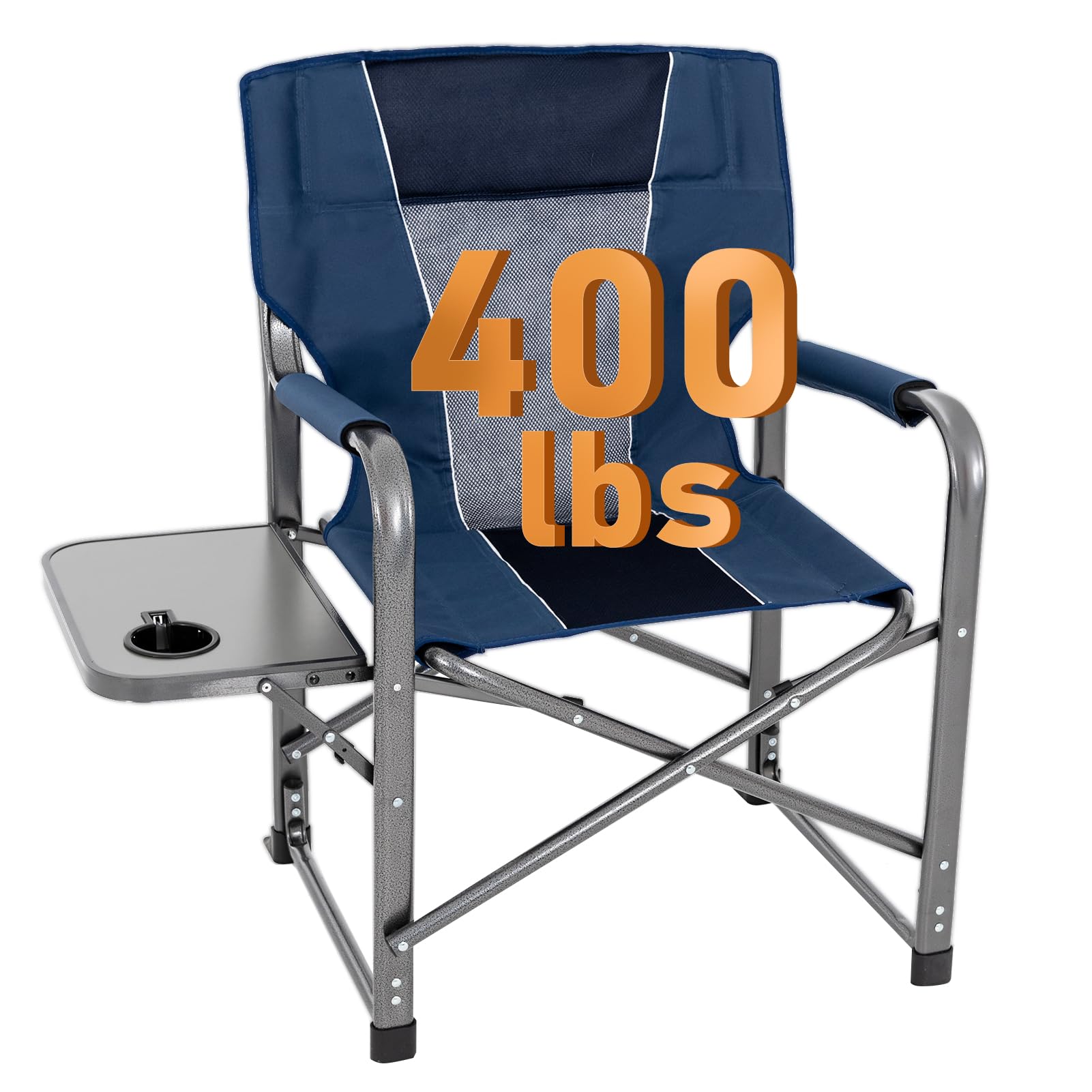 KABOER Upgraded Oversized Directors Chairs,Portable Folding Camping Chairs Director Chair with Side Table for Outdoor,Lawn,Sports,Fishing,Picnic,Heavy Duty Camping Chairs Supports 400lbs(Blue)