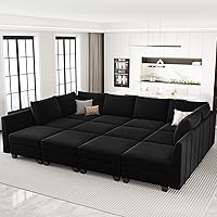 Belffin Oversized 12-Seat Modular Sectional Sleeper Sofa Bed with Storage - Velvet Black Couch for Living Room